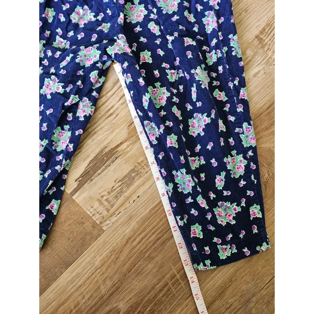 Popsicle Vintage Kids Corduroy‎ Floral Overalls Navy Blue Pink Green Size 4